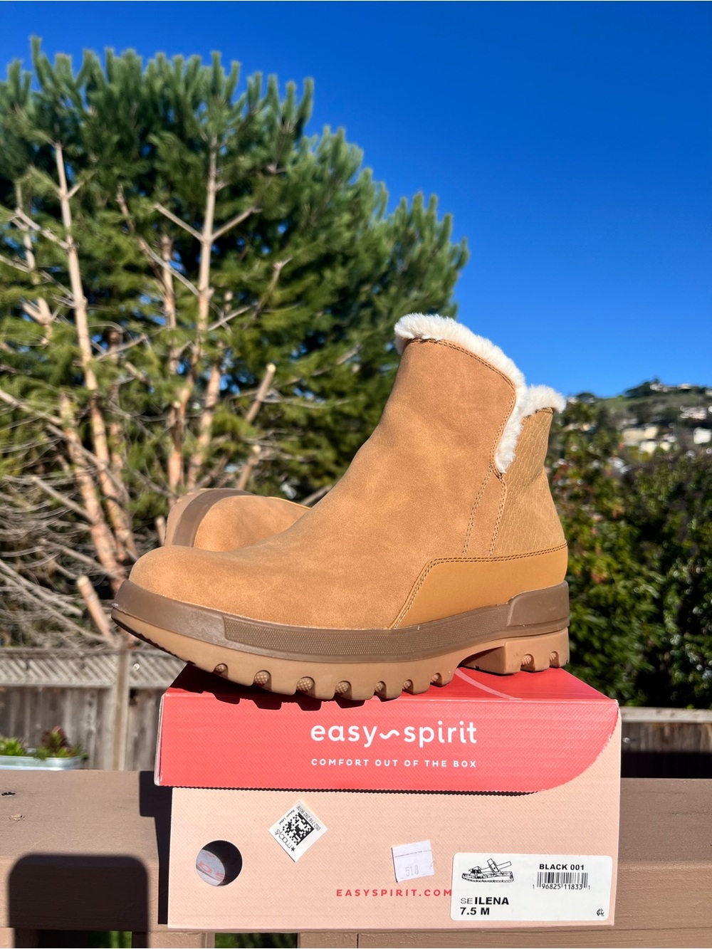Easy Spirit Chestnut Tan Suede-Look Shearling Chelsea Booties